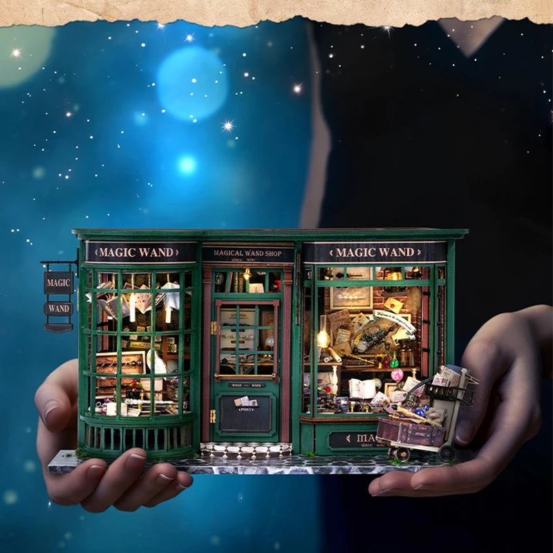 Kit DIY de casita de lectura de madera con luces LED – Artesanía en miniatura de inserción de estantería hecha a mano para decoración del hogar y regalos