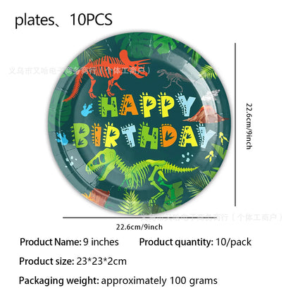 Jurassic Dinosaur Birthday Party Supplies – Dinosaur Fossil-Themed Disposable Plates, Cups & Napkins for Kids' Party Decorations