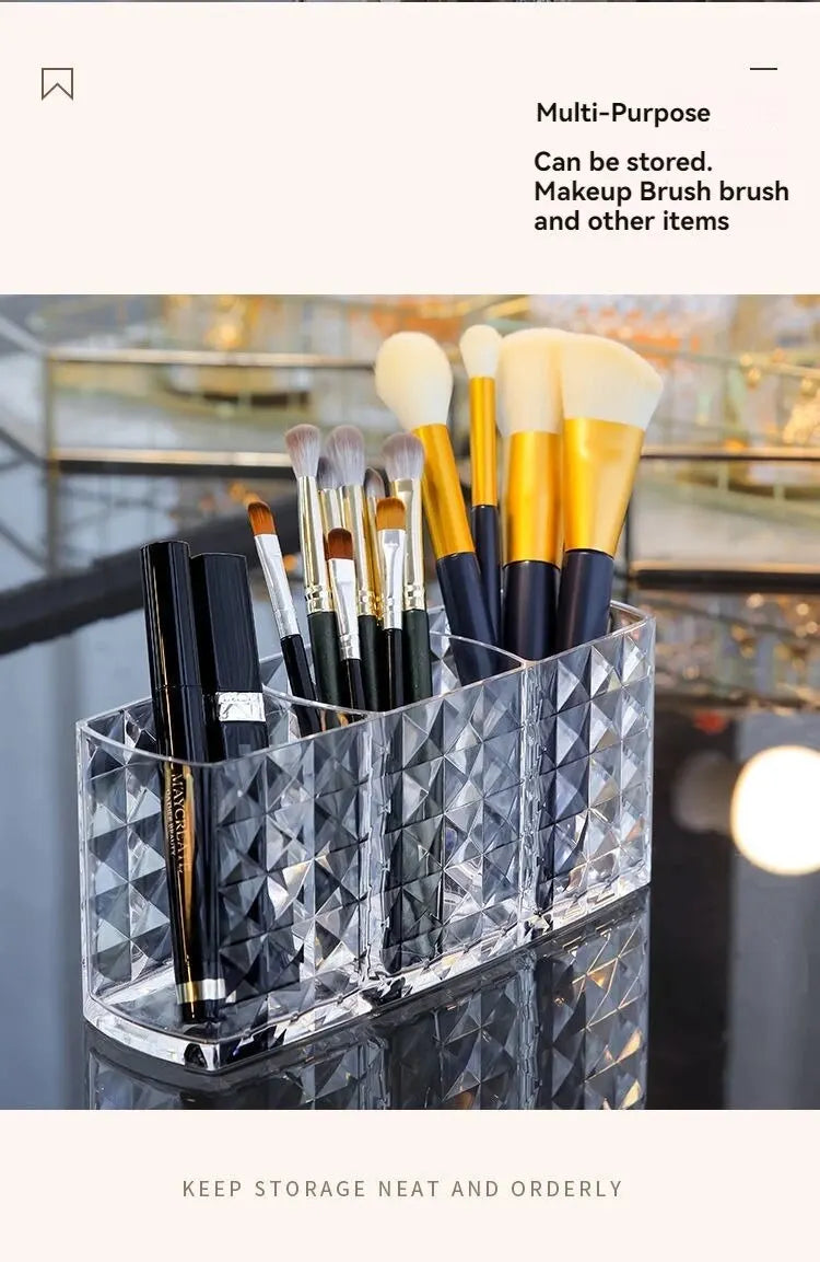 Diamond Pattern Mirror Cosmetic Storage Box – Bathroom Organizer Rack for Lipstick, Makeup, Skincare & Beauty Accessories Storage