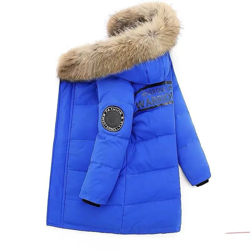 Kids’ Thick Velvet-Lined Winter Parka – Warm Cotton-Padded Coat with Fur Collar & Hood for Boys and Girls