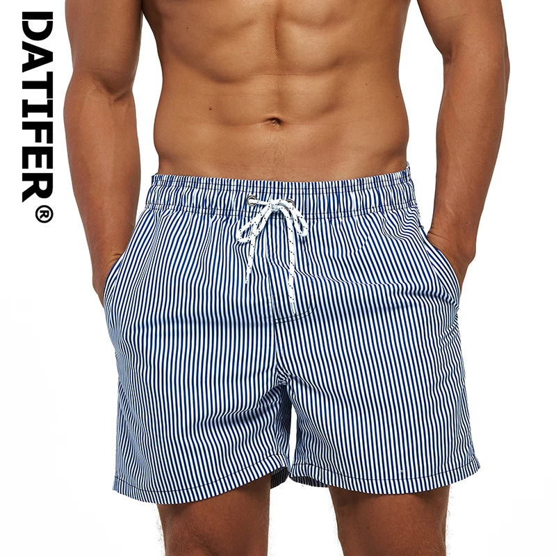 DATIFER Men's Beach Print Swim Shorts – Quick-Dry Surf, Swim & Workout Trunks with Pockets for Summer