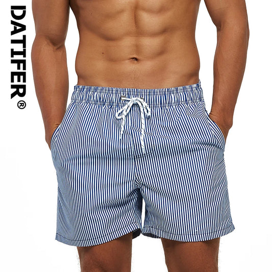 DATIFER Men's Beach Print Swim Shorts – Quick-Dry Surf, Swim & Workout Trunks with Pockets for Summer