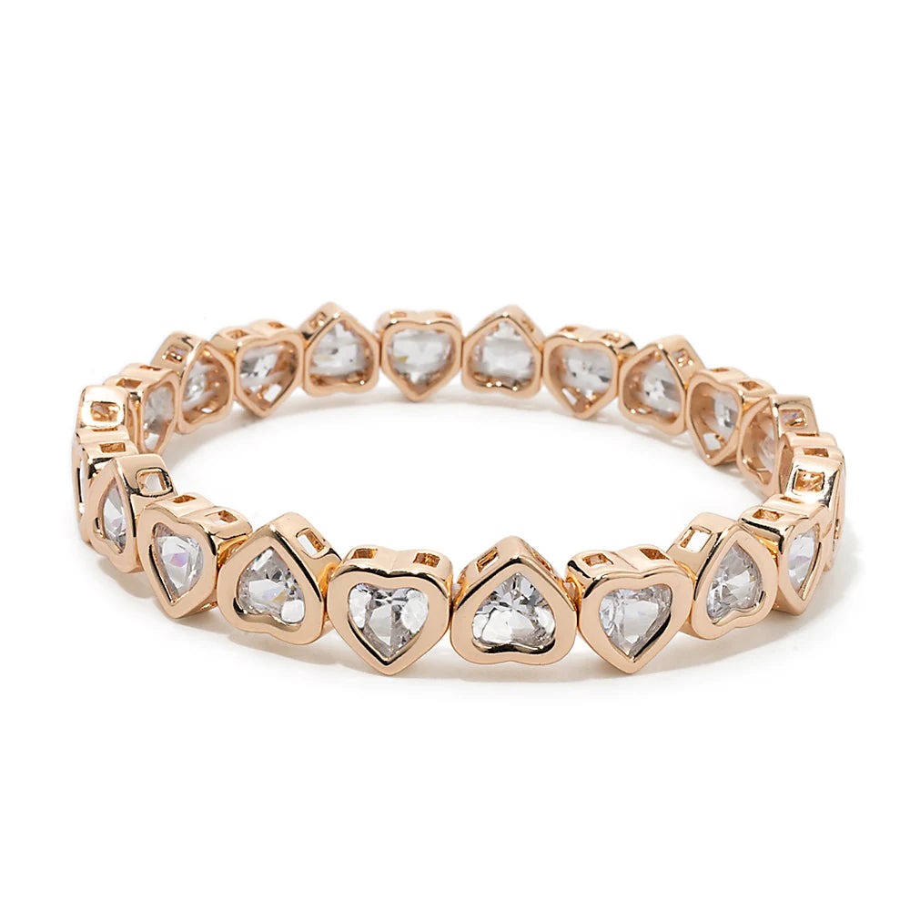 Brazalete de puño elástico para mujer 2024 Gold Love con diamantes de imitación color melocotón, joyería de moda