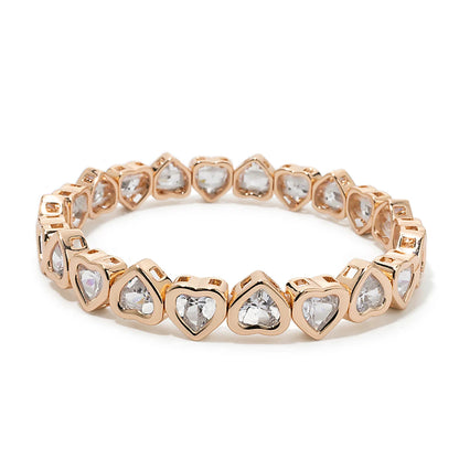 Brazalete de puño elástico para mujer 2024 Gold Love con diamantes de imitación color melocotón, joyería de moda