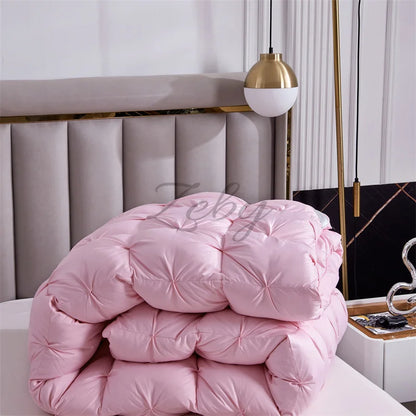 Edredón de lujo 100% plumón de ganso blanco – Duvet ligero y cálido de invierno con diseño plisado