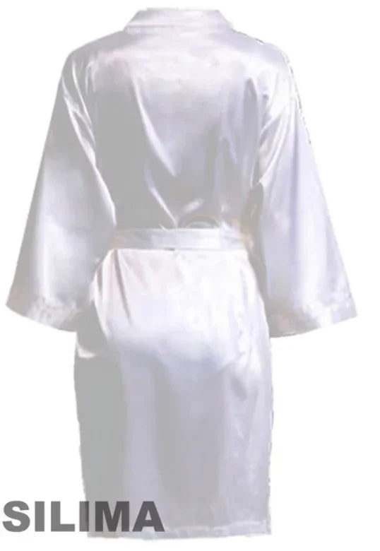 Wedding Party Team Bride Robe – Black Letter Satin Kimono Bridesmaid Bathrobe SP2000
