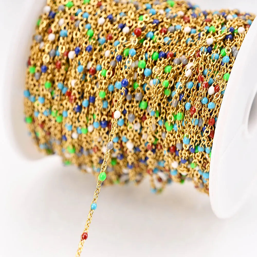 1M Stainless Steel Enamel Bead Chain – Colorful Dripping Oil DIY Chain for Necklaces, Bracelets & Jewelry Making