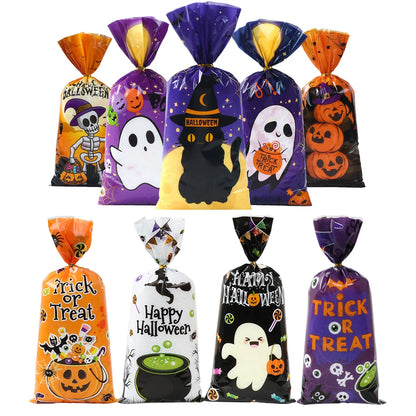 25/50/100PCS Halloween Ghost & Cat Gift Bags – Candy & Cookie Treat Packaging Bags for Trick-or-Treat, Halloween Parties & Decorations 2025