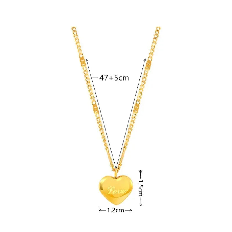1pc Gold Color Peach Heart Necklace for Women Simple Fashion Love Engraved Collarbone Chain Holiday Gift