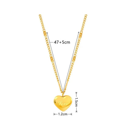 1pc Gold Color Peach Heart Necklace for Women Simple Fashion Love Engraved Collarbone Chain Holiday Gift