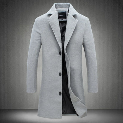 Men’s Wool-Blend Trench Coat – Fashionable Casual Business Overcoat, Leisure Outerwear with Punk-Inspired Style