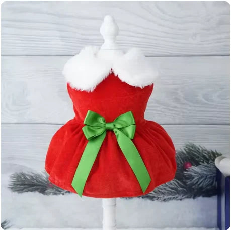 Christmas Dog Dress – Cute Red Skirt Winter Outfit for Small & Medium Dogs, Soft Comfortable Pet Clothes, Easy-Clean Holiday Costume