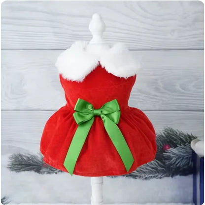 Christmas Dog Dress – Cute Red Skirt Winter Outfit for Small & Medium Dogs, Soft Comfortable Pet Clothes, Easy-Clean Holiday Costume