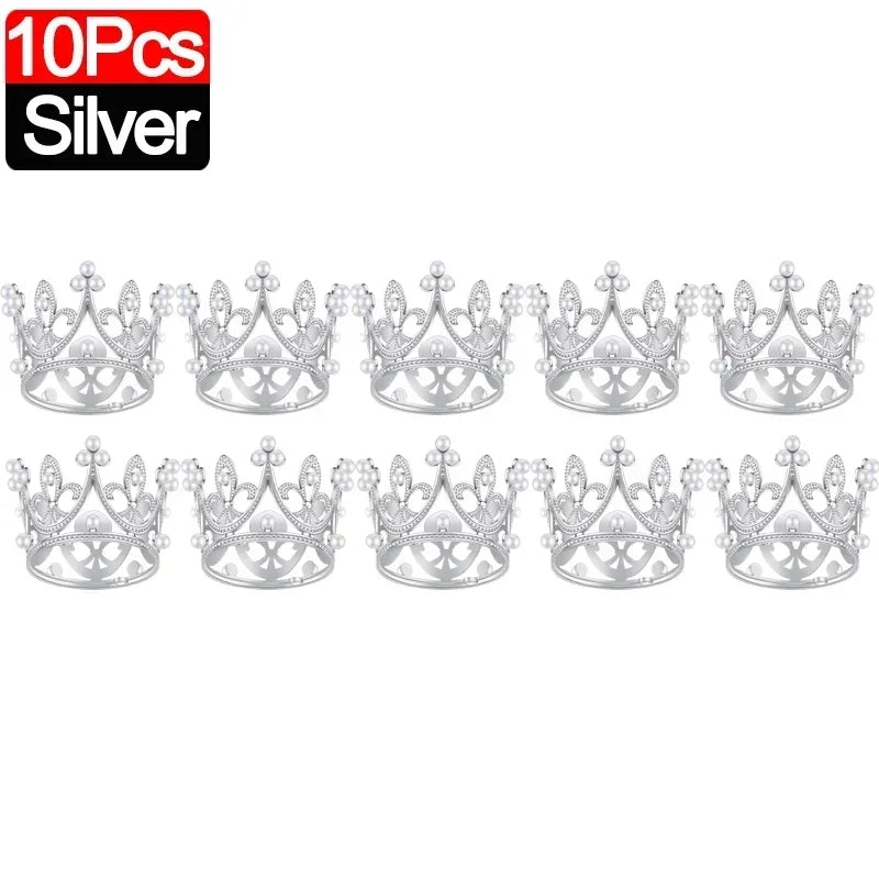 Mini Couronne de Gâteau – Décoration de Tiara de Perles Dorées et Argentées pour Mariages, Anniversaires et Fêtes Prénatales