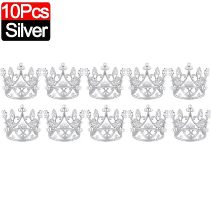 Mini Couronne de Gâteau – Décoration de Tiara de Perles Dorées et Argentées pour Mariages, Anniversaires et Fêtes Prénatales
