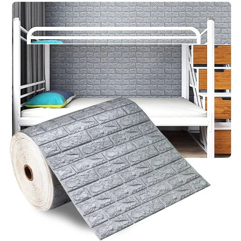 Papel tapiz de ladrillo de espuma 3D autoadhesivo – Paneles de pared impermeables despegables y pegables (70 × 1000 cm)