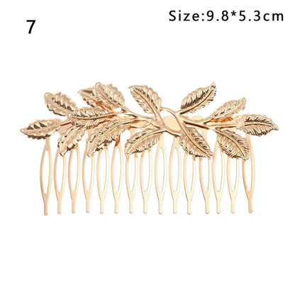 Luxury Floral Bridal Hair Comb with Gold Leaves – Crystal Wedding Hair Accessory for Brides & Prom