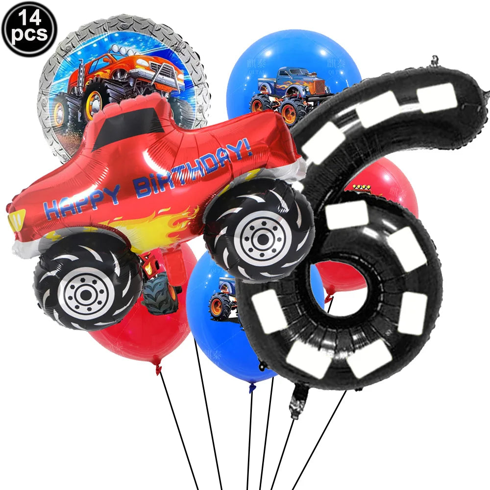 Monster Truck Birthday Party Supplies – Disposable Plates, Napkins, Banner & Tablecloth for Kids' Boys' 2nd Birthday Decorations