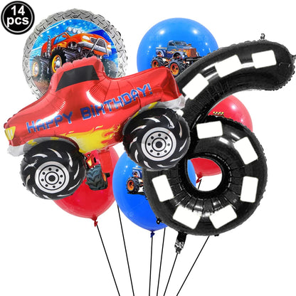 Monster Truck Birthday Party Supplies – Disposable Plates, Napkins, Banner & Tablecloth for Kids' Boys' 2nd Birthday Decorations