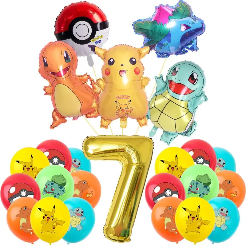 Pokémon Theme Birthday Party Decorations – Cartoon Pokémon Go Tableware Set (Cups, Plates & Pikachu Balloons) for Baby Shower & Party Favors