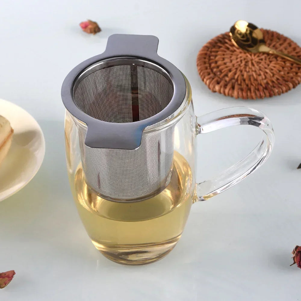 Colador de té de acero inoxidable – Filtro de té de hoja suelta de malla fina con tapa para tazas y tarros