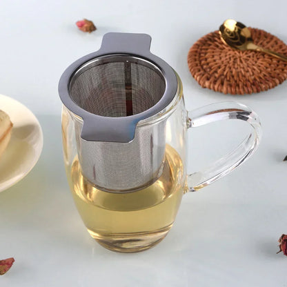 Colador de té de acero inoxidable – Filtro de té de hoja suelta de malla fina con tapa para tazas y tarros