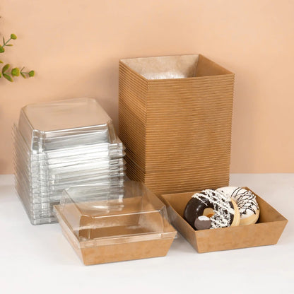 5/10PCS Kraft Paper Cake & Dessert Boxes for Donuts, Cookies, Sandwiches, Bakery Packaging & Party Favors