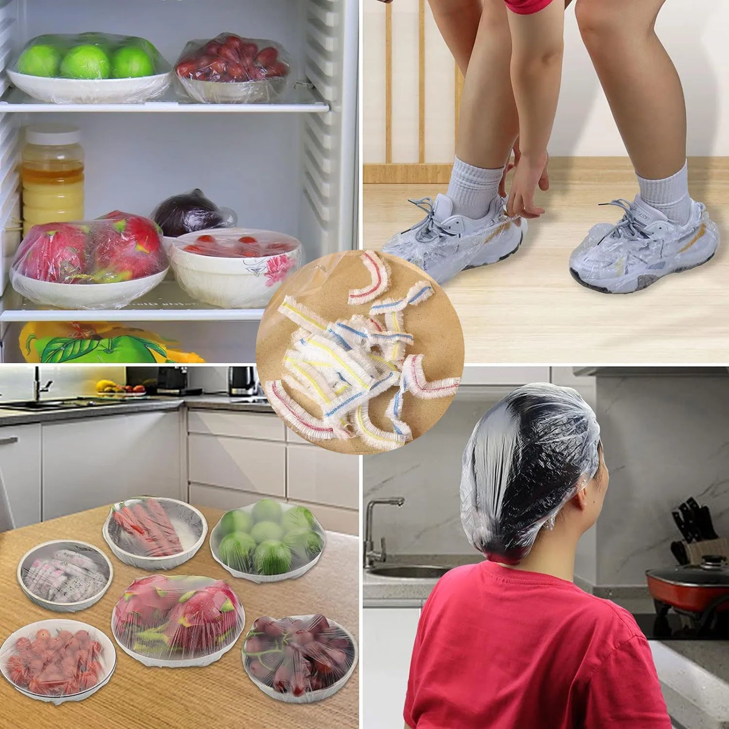 Colorful Disposable Food Cover – Food Grade Elastic Plastic Wrap Lids, Stretch Bowl Covers & Fresh Keeping Bags for Fruits, Food Storage, Kitchen Organization & Dust Protection