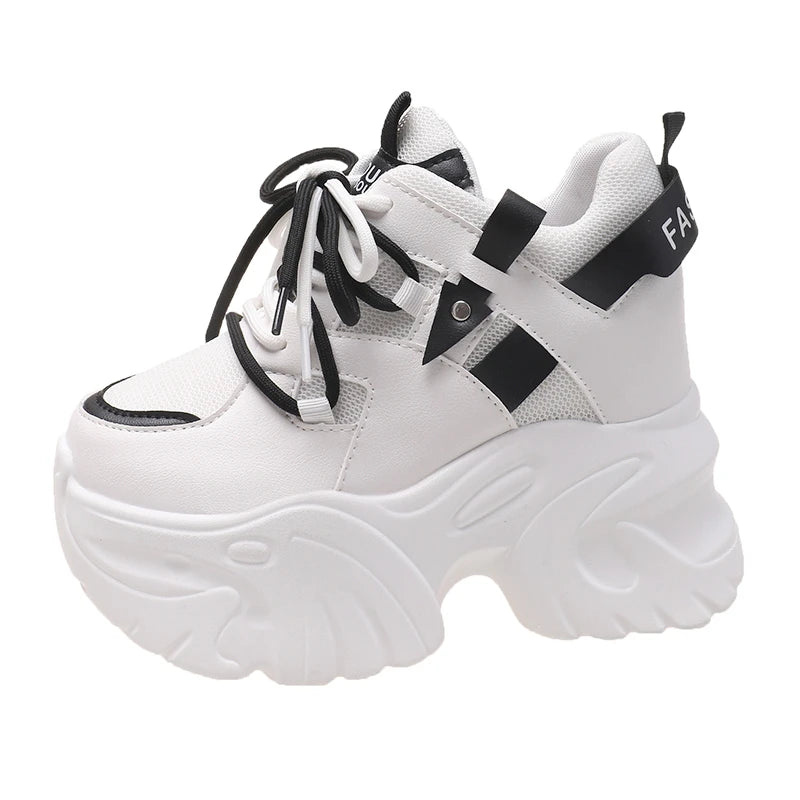 10.5cm Platform Sneakers for Women – Chunky High-Top Lace-Up Dad Shoes with Thick Sole & Mesh Design for Autumn Casual Wear
