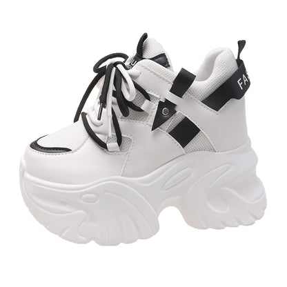 10.5cm Platform Sneakers for Women – Chunky High-Top Lace-Up Dad Shoes with Thick Sole & Mesh Design for Autumn Casual Wear
