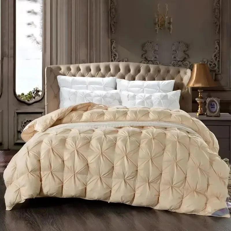 Edredón de lujo 100% plumón de ganso blanco – Duvet ligero y cálido de invierno con diseño plisado