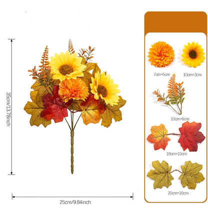 Artificial Fall Maple Leaf Bouquet with Decorative Berries – Low-Maintenance Harvest Festival Flowers for Autumn Home & Table Decor