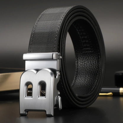 Men's Genuine Leather & Canvas Belt 3.4cm Classic Buckle Casual Jeans Waist Belt