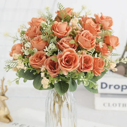 Ramo de Rosas Peonías Blancas Artificiales de 30cm – Flores Falsas de Seda con 5 Flores Grandes y 4 Capullos para Ramos de Novia, Decoración del Hogar y Arreglos Florales