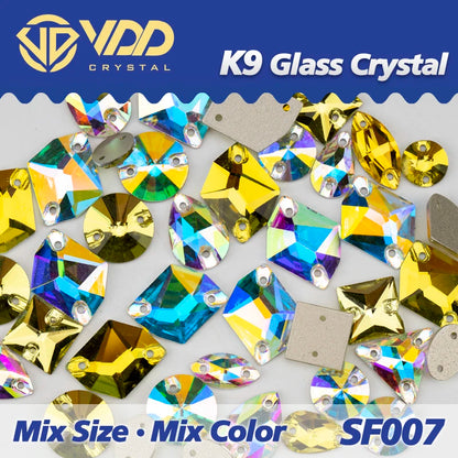 Strass à coudre en cristal K9 AB Mix – Pierres plates en verre AAAAA pour vêtements, robes de mariée et projets de bricolage