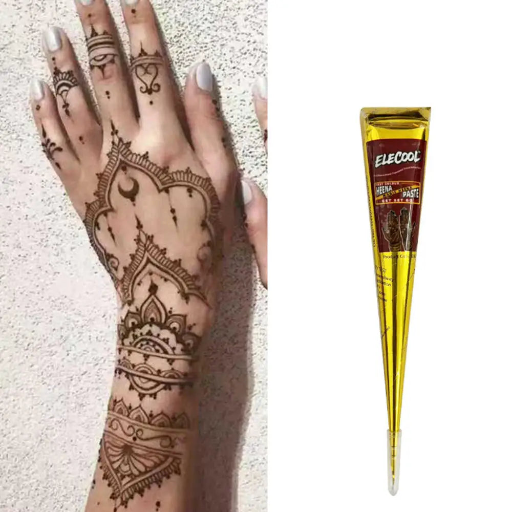 Conos de pasta de henna negra natural para tatuajes temporales – Arte corporal desechable para festivales, fiestas y bodas