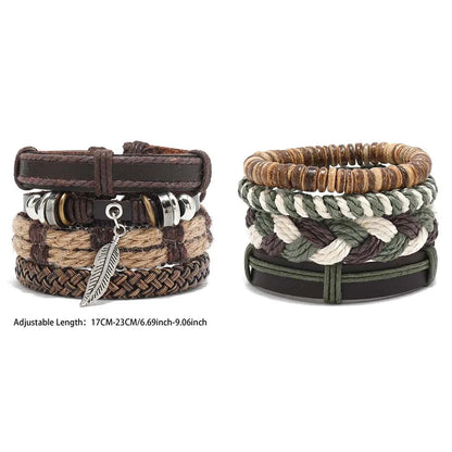 Bohemian Leather Bracelet for Men – Hand-Woven Wooden Bead Charm Bracelet | Vintage Fashion Jewelry Gift for Him