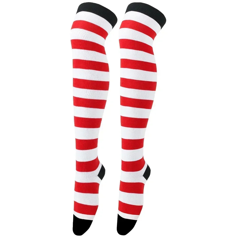 Thigh High Socks Women Over Knee Striped Polka Dot Stockings Black White Pink Lolita Cosplay Harajuku Y2K Kawaii