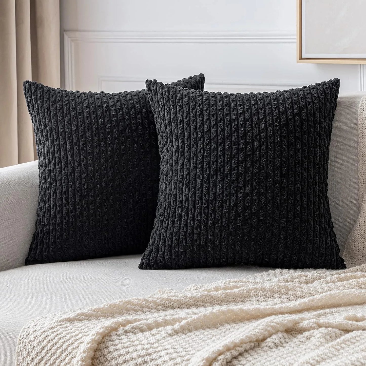 Funda de almohada a rayas verdes de pana - Funda de cojín decorativa rústica bohemia de 20x20 pulgadas para sofá y sala de estar