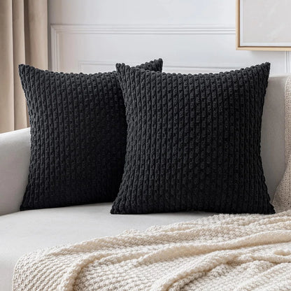 Funda de almohada a rayas verdes de pana - Funda de cojín decorativa rústica bohemia de 20x20 pulgadas para sofá y sala de estar