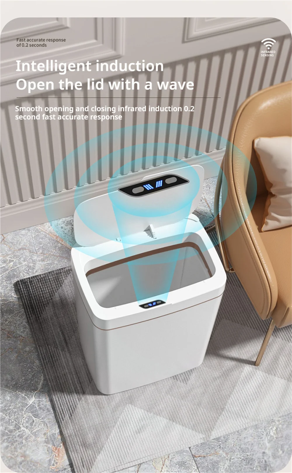 15L Smart Automatic Trash Can – Touchless Sensor Garbage Bin with Smart Bagging System for Bathroom & Home