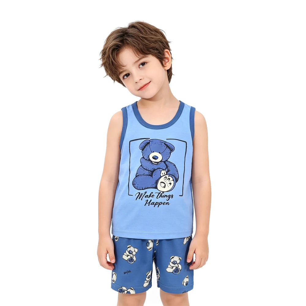 Kids 100% Cotton Pajama Set Sleeveless Tank Top & Shorts Summer Sleepwear for Boys & Girls