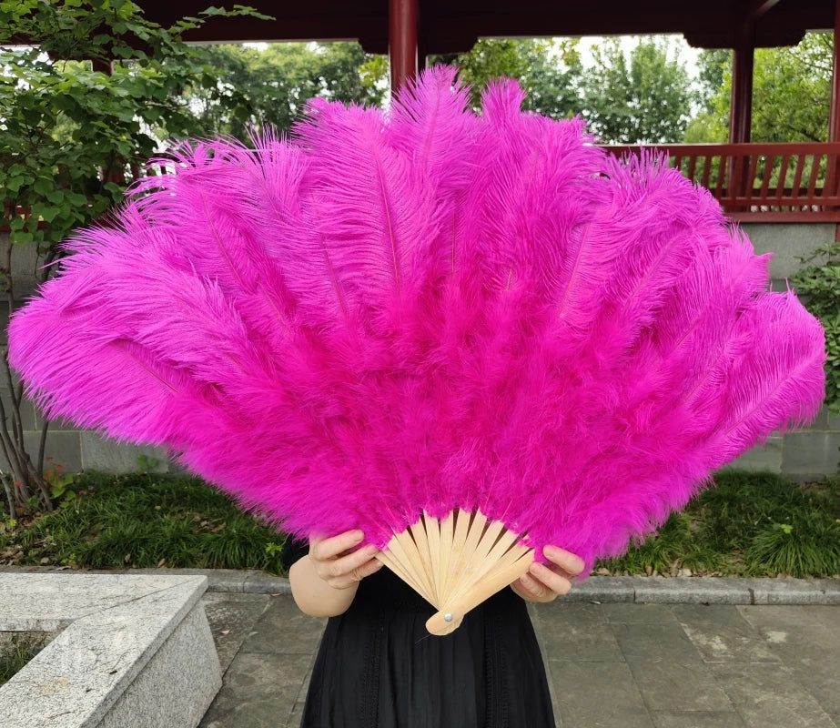 Abanico Grande de Plumas de Avestruz Blancas – Elegante Abanico para Baile y Actuaciones Escénicas (100 cm / 130 cm)