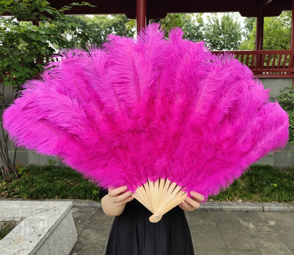 Abanico Grande de Plumas de Avestruz Blancas – Elegante Abanico para Baile y Actuaciones Escénicas (100 cm / 130 cm)
