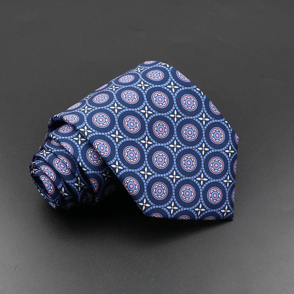 Men's 7.5cm Soft Silk Necktie – Floral & Dot Pattern Tie for Weddings, Business, Parties & Formal Wear