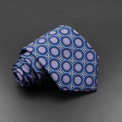Men's 7.5cm Soft Silk Necktie – Floral & Dot Pattern Tie for Weddings, Business, Parties & Formal Wear