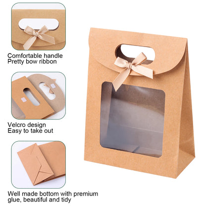 6/12 Bolsas de regalo de papel kraft con ventana para galletas, dulces, recuerdos de boda, regalos de Navidad y embalaje de fiesta reutilizable