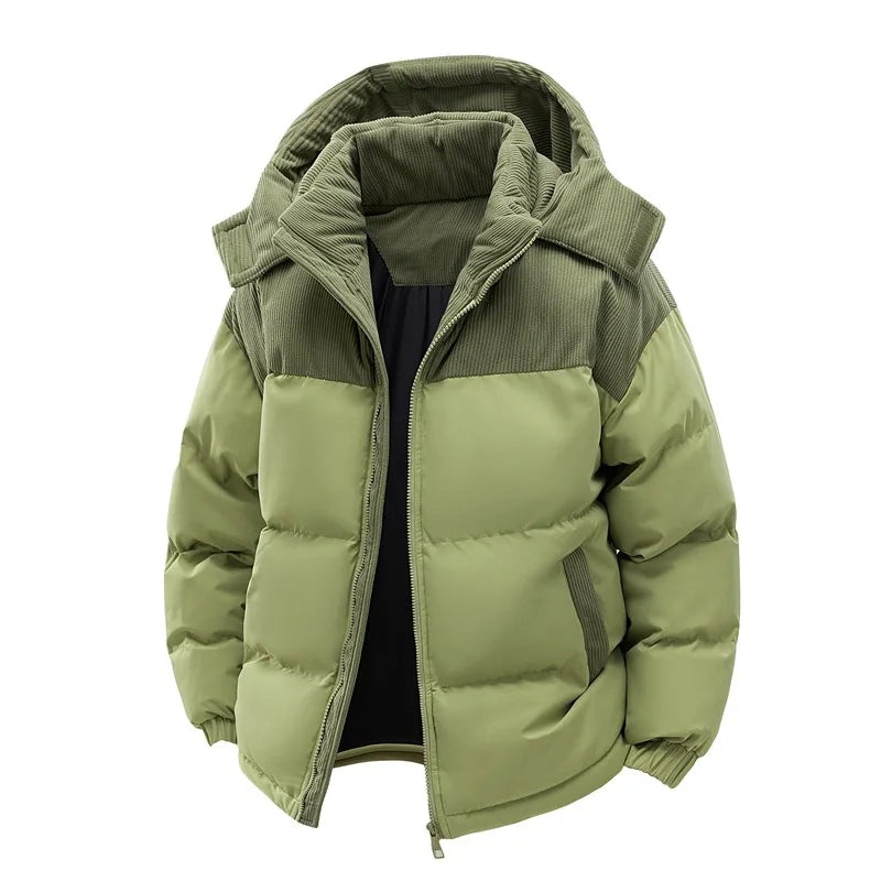 Men’s Hooded Winter Parka – Thick Fleece-Lined Cotton Jacket with Front Zipper, Warm Casual Coat for Cold Weather