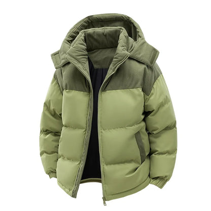 Men’s Hooded Winter Parka – Thick Fleece-Lined Cotton Jacket with Front Zipper, Warm Casual Coat for Cold Weather