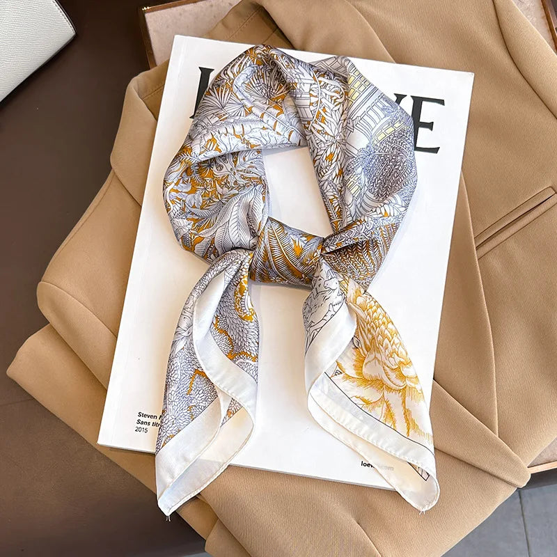 70x70CM Foulard en soie imprimé pour femme – Châle Pashmina carré tendance, tour de cou de luxe, bandeau et bandana décoratif
